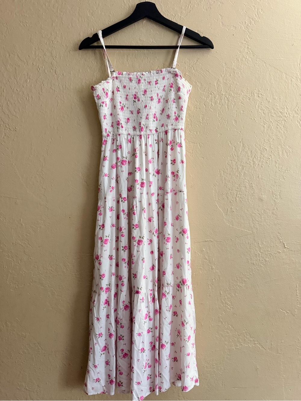 Hollister White Maxi Dress with Pink Floral Print